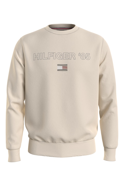 Tommy Hilfiger, Bluza de trening cu logo, din amestec de bumbac organic, Maro nisip