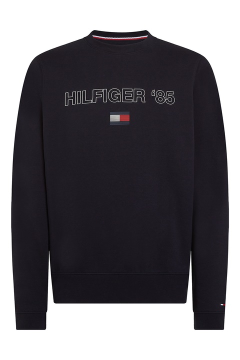 Tommy Hilfiger, Bluza de trening cu logo, din amestec de bumbac organic, Negru