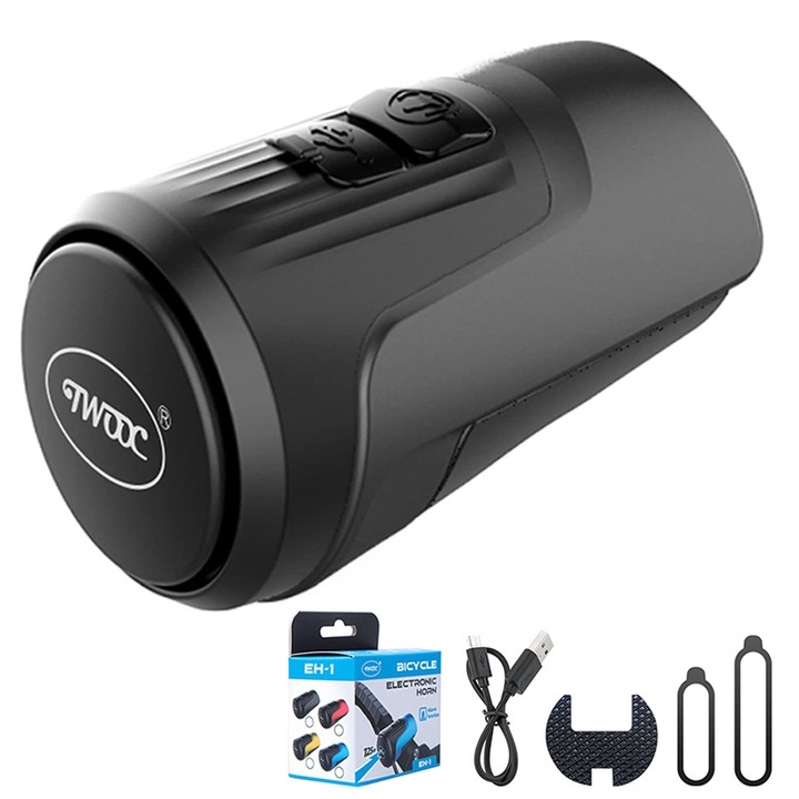 Аларма за велосипед, TWOOX, 125db, Водоустойчива, Презареждаема чрез USB, 38×38×60mm, Черна