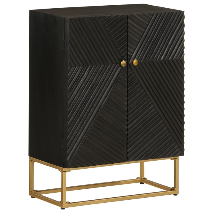 Dulap vidaXL, negru, 55x30x76 cm, lemn masiv de mango si fier, 18.05 kg