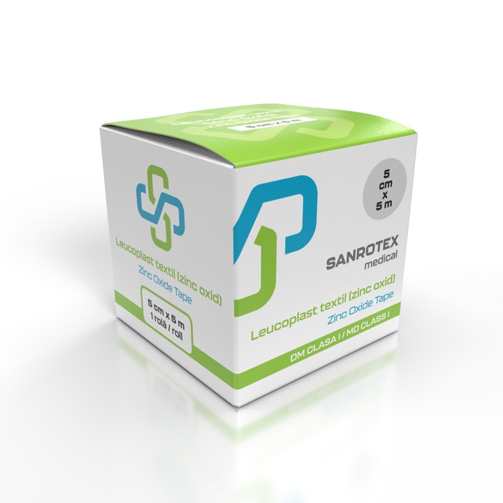 Лейкопласт SANROTEX MEDICAL Textil - цинк/оксид 5 см х 5 м, Цвят бял, хипоалергичен