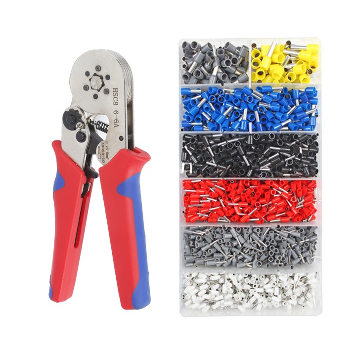 Комплект за кримпване на шестоъгълник 0.25-6mm с клеми 1900PC, многоцветен