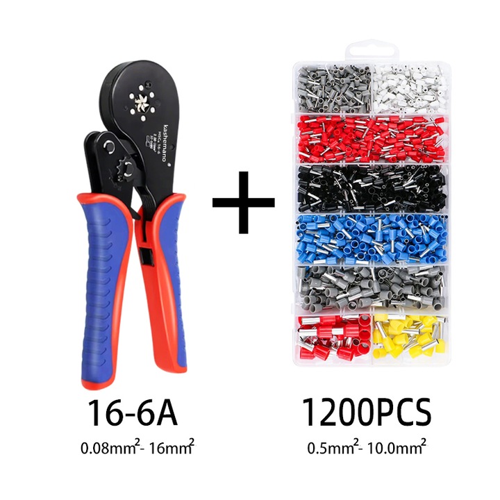 Kit sertizare hexagonala 0.08-16mm², kashemano, cu terminale 1200PC, Multicolor, Multicolor