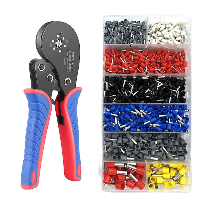 Шестоъгълен комплект за кримпване 0.08-16mm с клеми 1200PC, Multicolor, Multicolor