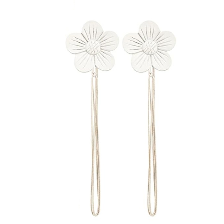 Set 2 catarame pentru perdea, in forma de flori, prindere cu magnet, Alb