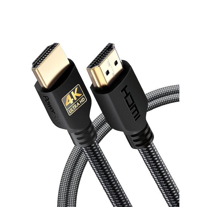 Комплект HDMI кабели PowerBear от 2, 4K, 180 см, високоскоростни, найлонови плетени и златни конектори, 60 Hz, Ultra HD, 2K, 1080P, ARC и CL3 с оценка, за лаптоп, монитор, PS5, PS4, Xbox One, Fire TV, Apple телевизия и други