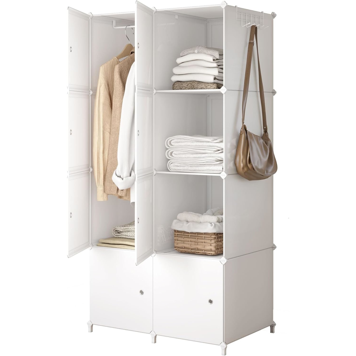 Dulap Modular pentru Haine, JOISCOPE, pe 4 Nivele, 4 Rafturi, 8 ...