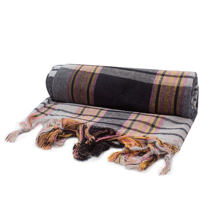 Плажна/СПА кърпа Premium, 70x160 см, 100% памук, тегло 205 гр, модел на райета, цвят черен с жълто