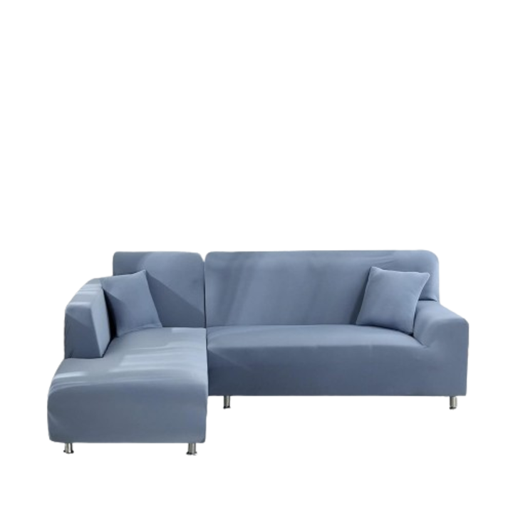 Husa protectie canapea, Jaotto, set 2 piese, pentru coltar in forma de L cu doua locuri, 145-185 cm, elastica, extensibila, universala, Albastru