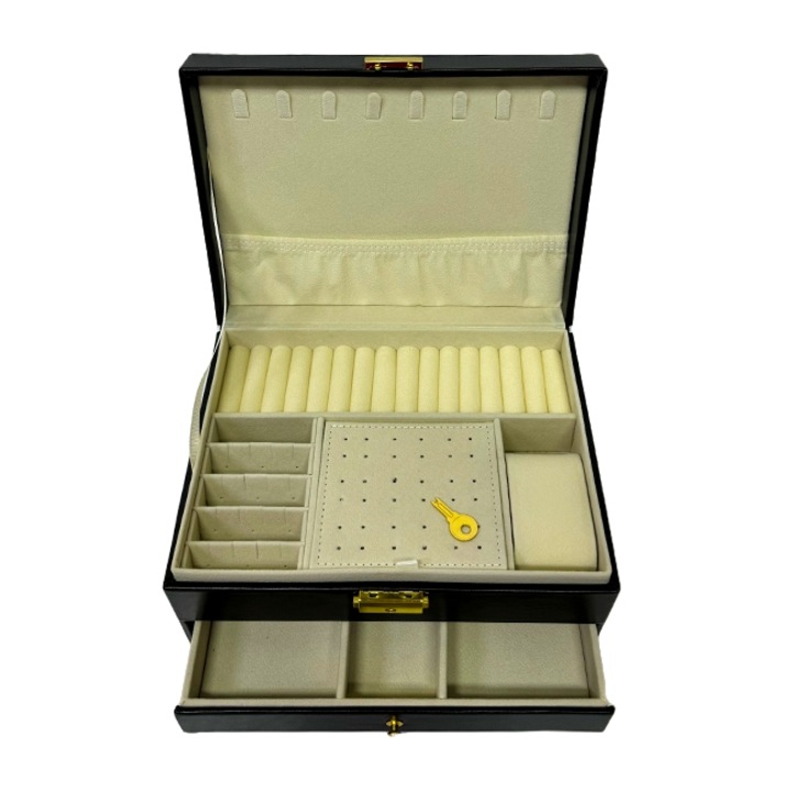 Elegáns doboz kiegészítők és ékszerek számára, fekete, bársony