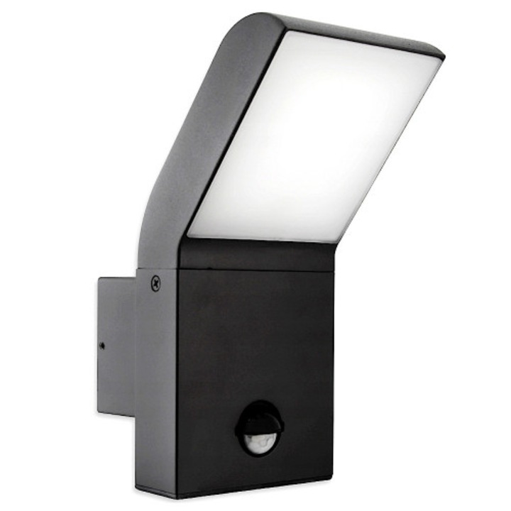 Стенна лампа MasterLED, вграден LED, със сензор за движение и здрач, черна, 10x16x21см