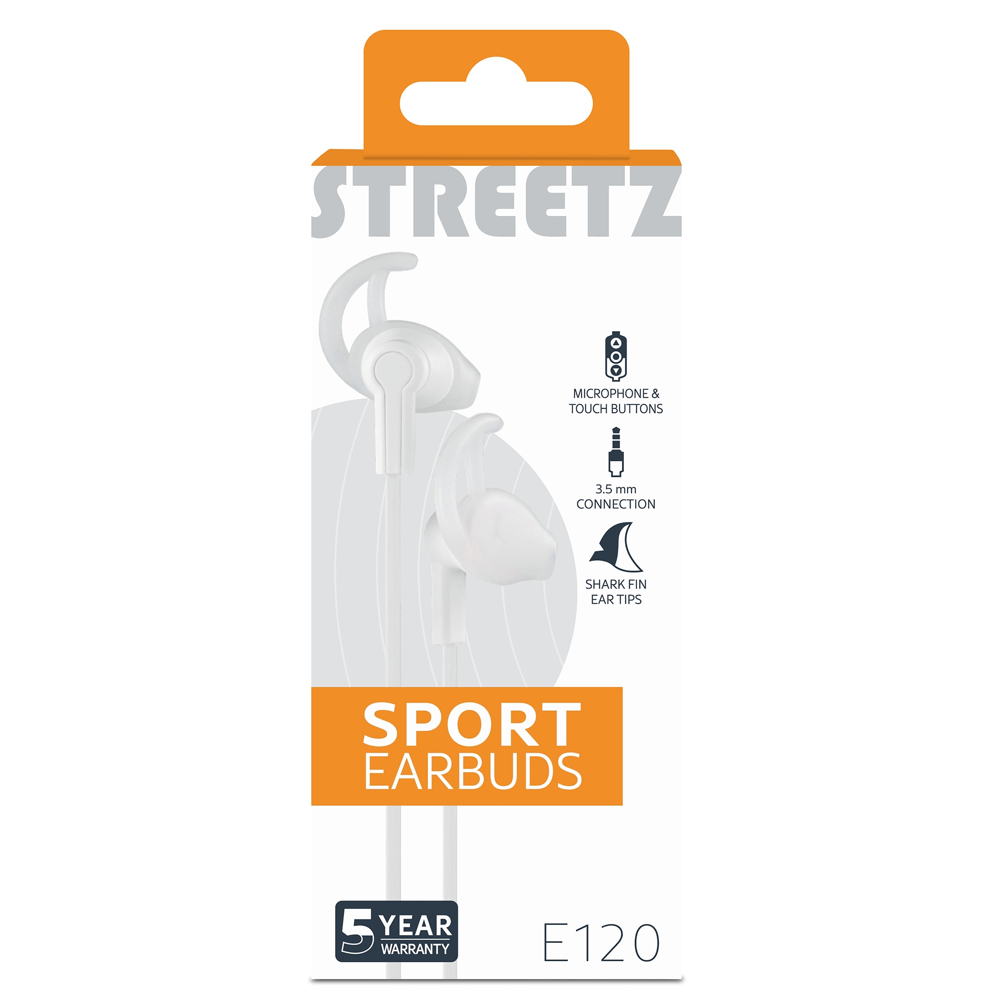 Casti sport in-ear STREETZ E120 cu telecomanda pe fir, mufa 3, 5mm, microfon, alb