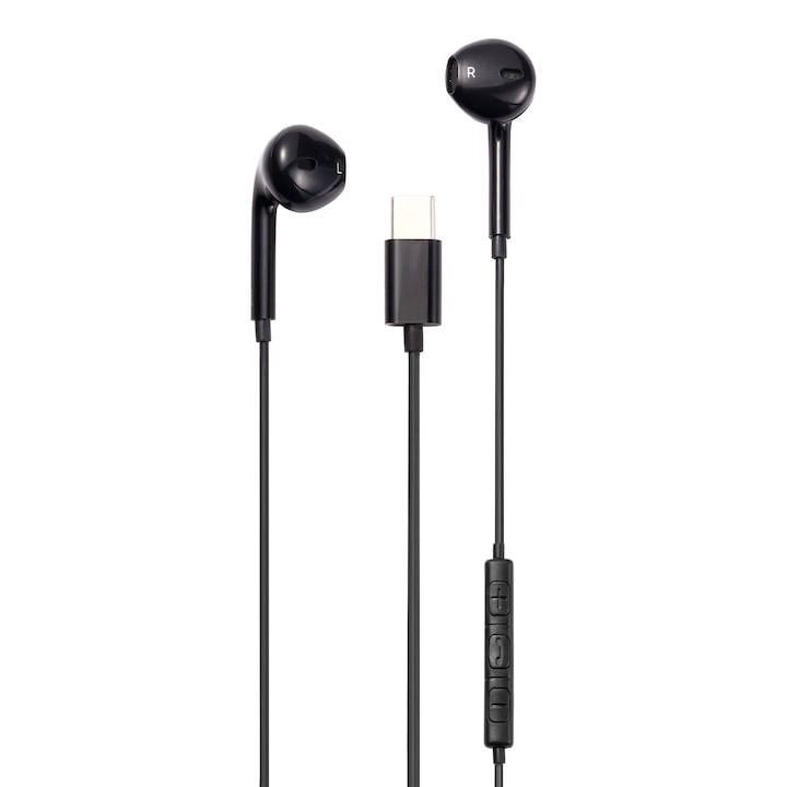 Casti in-ear STREETZ C200 cu telecomanda pe fir, mufa USB-C, microfon, negru