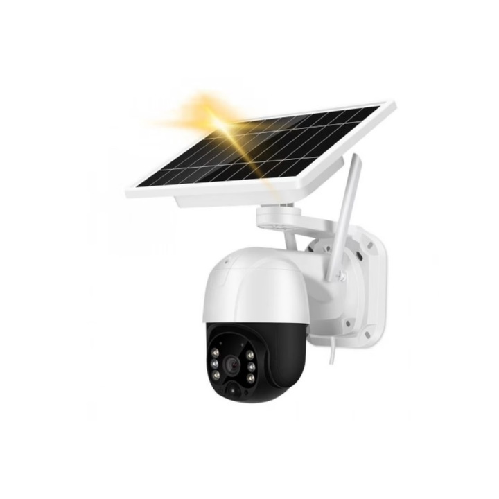 Térfigyelő kamera, AT PERFORMANCE ®, Solar Charge 4G-SIM, 3 MP, FullHD, Forgatás az alkalmazásból, 6 elemmel, mozgásriasztó, Beltéri és Kültéri Vízállóság, Fehér