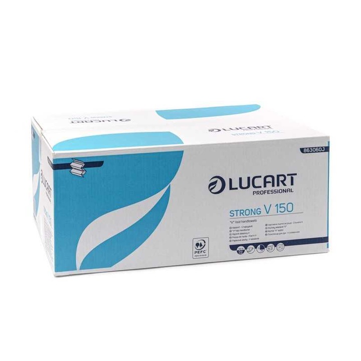 Prosoape pliate Lucart alb 2 strat, 150 foi/pachet, 20 pachete/bax