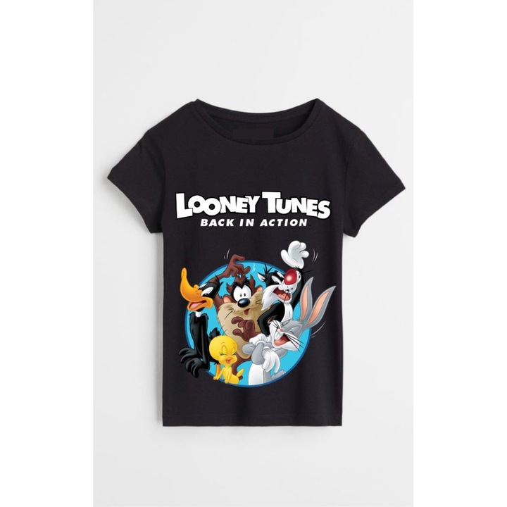 Fekete pamut gyerekpolo, szemelyre szabott Looney Tunes M1, Fekete