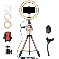 Lampa Circulara Ring Light Techone® Vlog Pro, Lumina Calda / Rece / Neutra, Intensitate Reglabila, Telecomanda, 2 Suporturi Telefon, Suport Camera Foto, Trepied, 150 cm