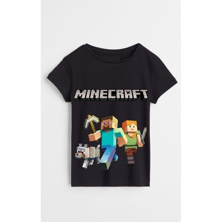 Gyerek fekete pamut polo, szemelyre szabott Minecraft M5, Fekete