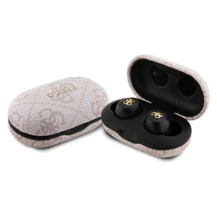 Guess metal logo bluetooth fülhallgató sztereo, v5.3, tws, mikrofon, zajszűrő, ipx5 vízálló + töltőtok, rózsaszín