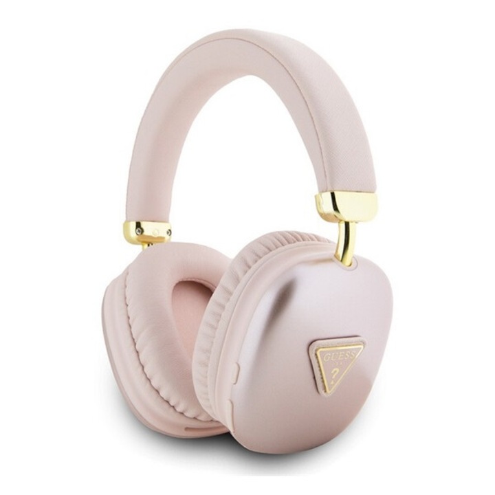 Guess pu leather 4g triangle logo bluetooth fejhallgató sztereo, v5.3, mikrofon, zajszűrő, ipx4 vízálló, rózsaszín