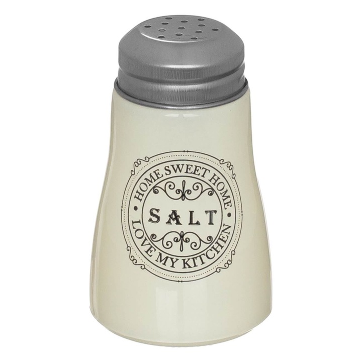 Solnita piper din sticla ecru Sweet Home Salt Shopiens®, cu capac metalic, 100 ml