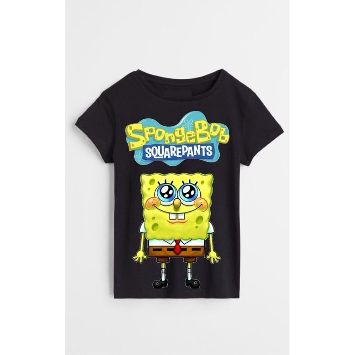 Gyermek fekete pamut polo, egyedi Spongya Bob M1, Fekete