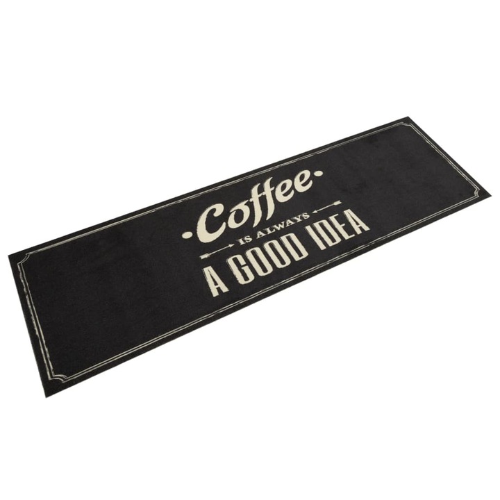 Covor de bucatarie lavabil vidaXL, text Coffee, 45x150 cm, catifea, 1.31 Kg