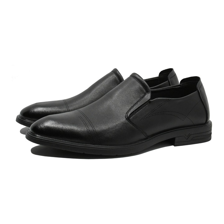 Pantofi barbati Mels fara siret, negri, din piele naturala FNX16235, 41 EU