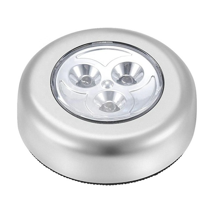 Öntapadós lámpa, 3 LED, univerzális, átmérő 7 cm, ezüst/fekete színű, Dactylion®