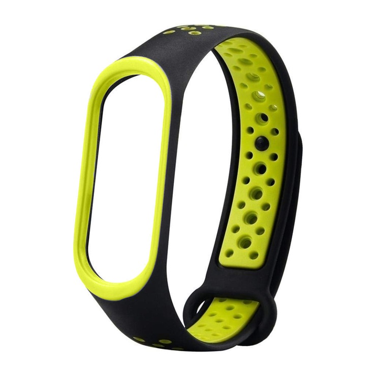 Регулируема силиконова каишка AuroraBand за жени/мъже, мека, водоустойчива и устойчива на пот, спортна, щадяща кожата, съвместима с Xiaomi Mi Band 3, 4, 5, 6 Activ Mag - черно зелено