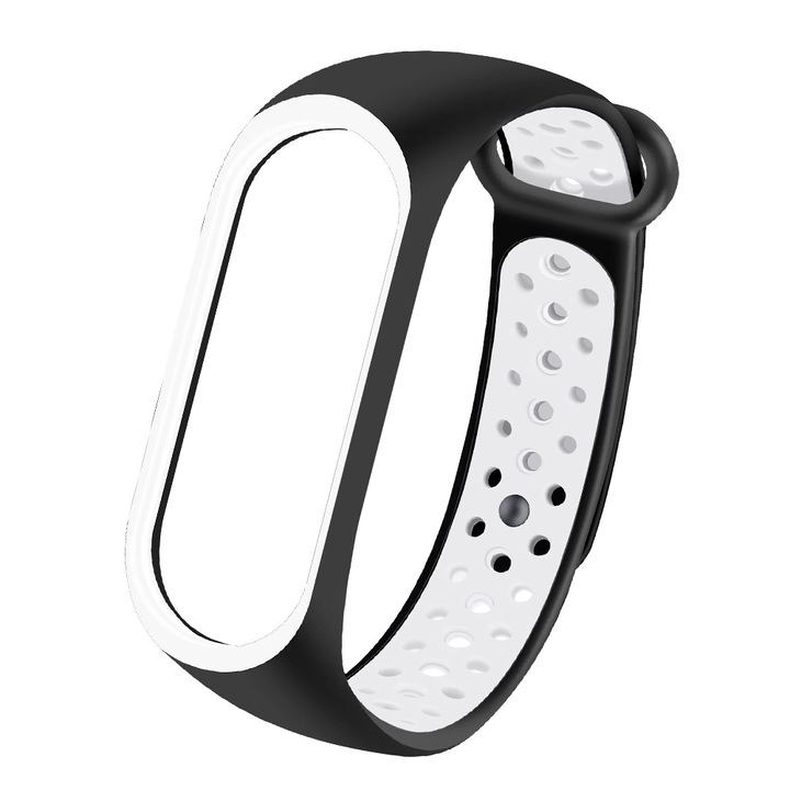 Регулируема силиконова каишка AuroraBand за жени/мъже, мека, водоустойчива и устойчива на пот, спортна, щадяща кожата, съвместима с Xiaomi Mi Band 3, 4, 5, 6 Activ Mag - черно бяло
