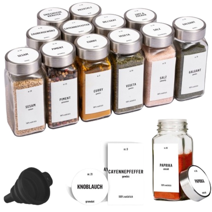 Set 12 borcane pentru condimente, DecoHaus, Otel Inoxidabil, 120 ml