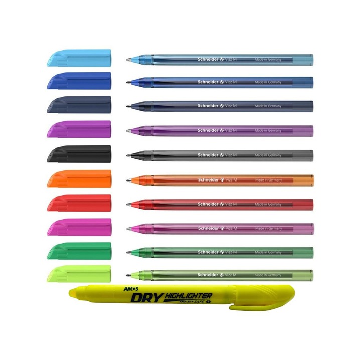 Pix Schneider Vizz M, varf mediu, 10 culori/set, Gelco Technology si Textmarker solid