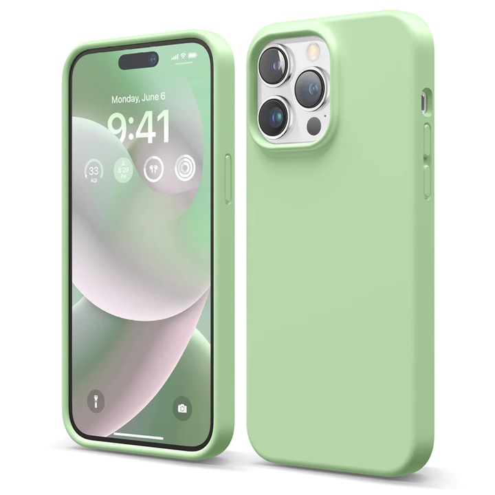 Силиконов калъф BestCase за Apple iPhone 15 Pro Max, SLIM 1.2MM, Microfiber interior, Premium Soft Liquid Silicone. Avocado Green