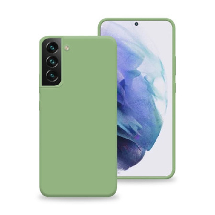 Husa BestCase® Premium Silicon, Compatibila Cu Samsung Galaxy S22, 1.2MM Slim, Microfibra in interior, antisoc, Rezistent la socuri, Protectie Camera, Margini ridicate pentru protectia ecranului, Verde avocado