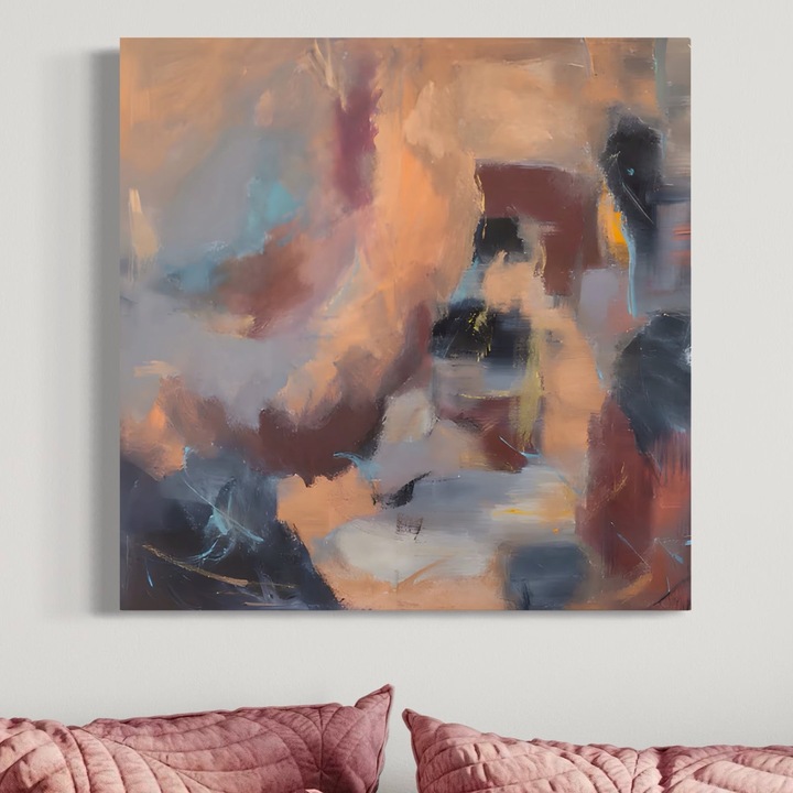 Премиум Картина Канава, LuxCanva® A1577, MultiBrown, 75 X 75 СМ, 100% Памучна Канава 400гр/м2, Дървена Рамка, За Всекидневна, Абстрактна, Декоративна, Кафява, За Стая, Ярки Цветове