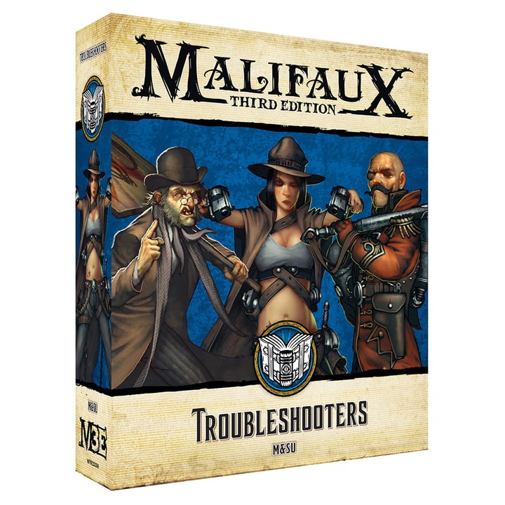 Extensie de joc Malifaux 3rd Edition, Troubleshooters, Wyrd Miniatures, 4 carduri si modele de asamblat