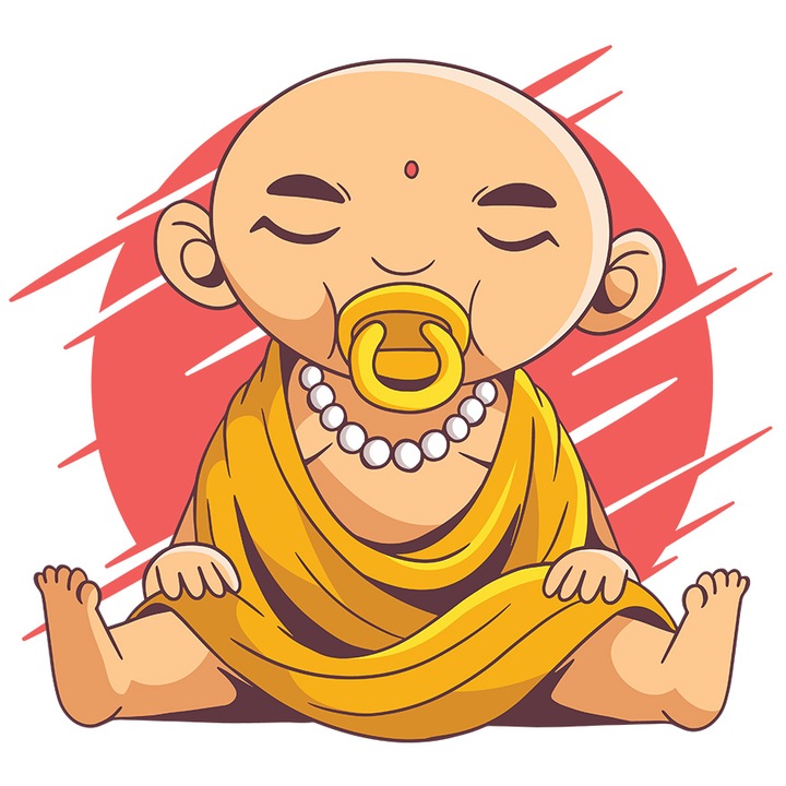 Sticker Baby Buddha, cu Margini Albe, PVC Vinyl 23 cm
