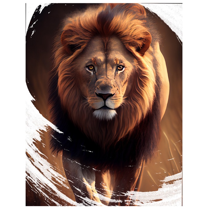 Sticker Cu Portret Leu Invingator, Desene Animate, Motivational, Film Regele Leu, Animal Puternic, Multicolor cu Margini Albe, PVC Vinyl 40 cm