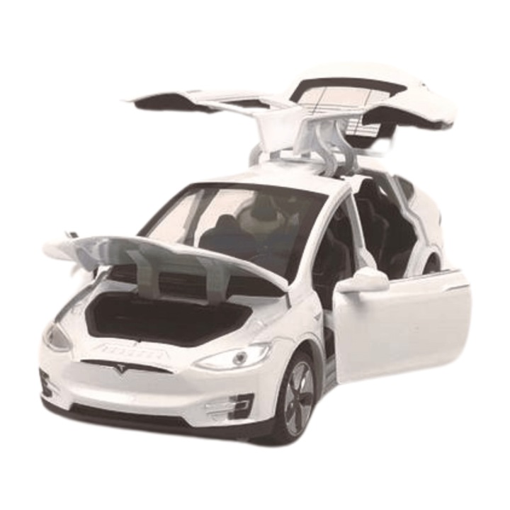 Tesla Model X fémautó, füsttel, 1:22, fehér, csomagolás nélkül