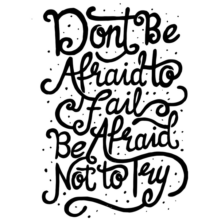 Sticker Cu Mesaj Motivational, Text In Engleza Don't Be Afraid to fail Be Afraid Not to Try, Incredere De Sine, Ambitii Inalte, Cadou Pentru Iubitorii De Castiguri, Negru cu Margini Albe, PVC Vinyl 23 cm