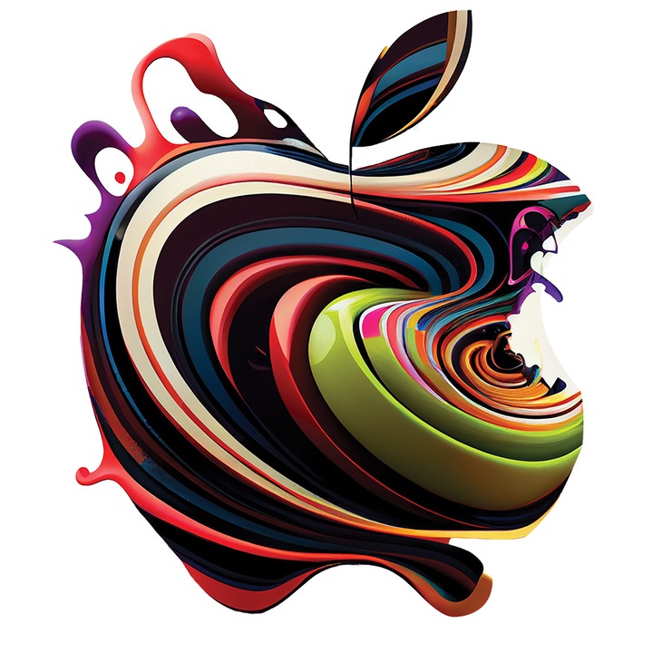 Sticker Cu Simbol Still Apple, Haos, Mar Culori Intunecate Curgatoare, Urma De Muscatura, Steave Jobs, Tehnologie Avansata, Multicolor cu Margini Albe, PVC Vinyl 40 cm