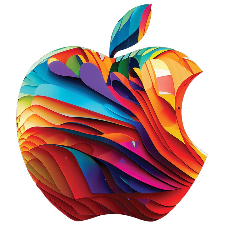 Sticker Cu Logo Still Apple, Mar, Explozie de Culori Curgatoare, Steave Jobs, Tehnologie Avansata, iPhone, iPad, Macbook, Multicolor cu Margini Albe, PVC Vinyl 50 cm