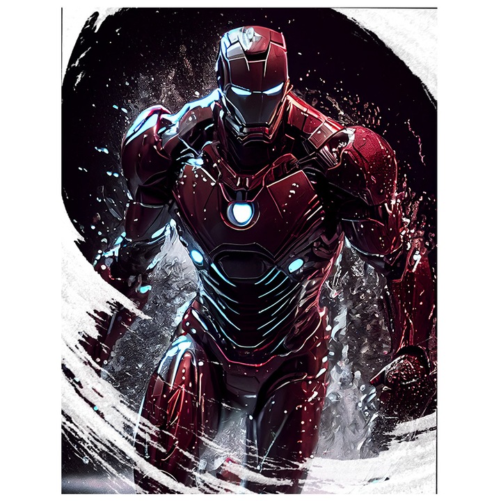 Sticker Cu IronMan Iesind Din Apa, Super Erou, Marvel, Comics, SF, Multicolor, cu Margini Albe, PVC Vinyl 10 cm
