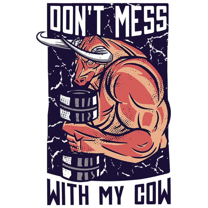 Sticker Cu Taur Rosu Cu Coarne, Text Haios In Engleza Don't Mess With My Cow, Fitness, Animal Puternic, cu Margini Albe, PVC Vinyl 28 cm