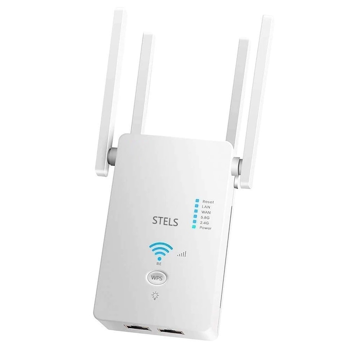 STELS AC1200 vezeték nélküli router, Wi-Fi, 5G, hozzáférési pont, hosszabbító kábel, fehér