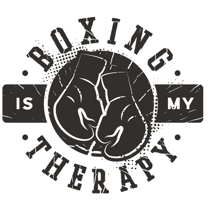 Sticker Cu Text In Engleza Motivational Boxing Is My Therapy, Negru Alb, Manusi De Box, Sport De Contact, Curaj, Invingator cu Margini Albe, PVC Vinyl 23 cm