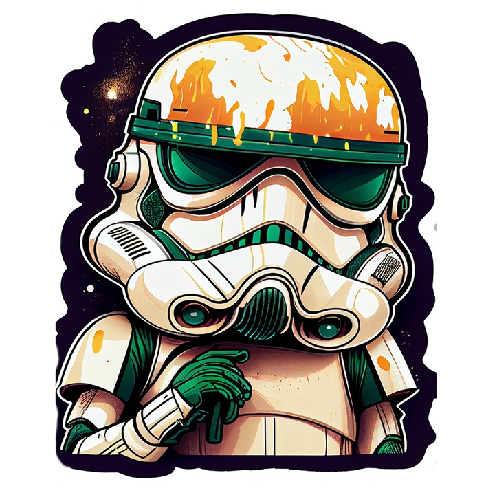 Sticker Cu Robot Stil StarWars, Desene Animate Razboiul Stelelor, Soldat Cu armura Alba, cu Margini Albe, PVC Vinyl 90 cm