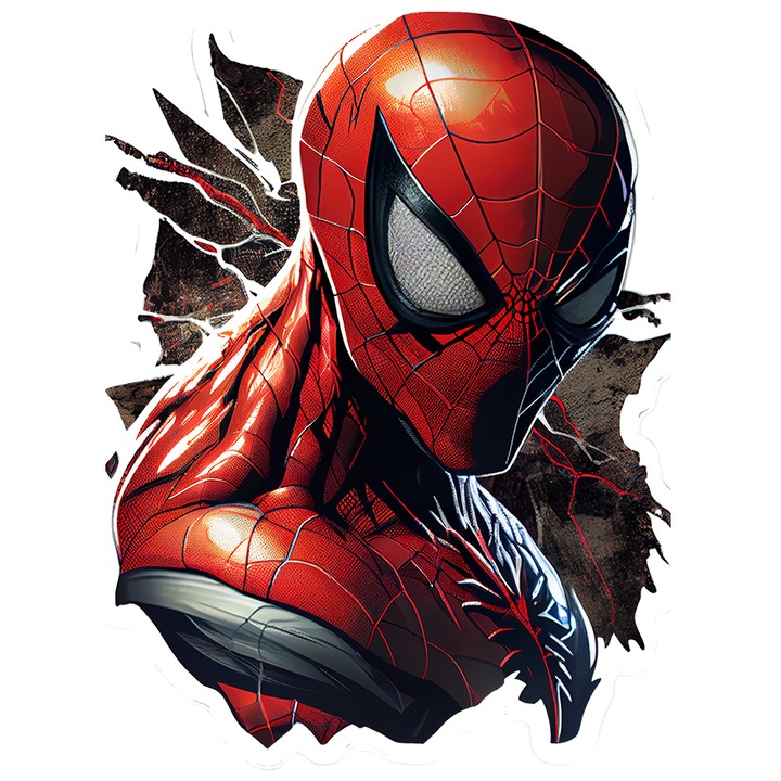 Sticker Cu Portret Spider Man, Desene Animate Omul Paianjen, Comics, Super Erou, Iubitorii De Filme Marvel, cu Margini Albe, PVC Vinyl 15 cm
