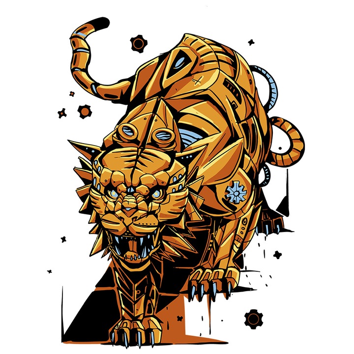 Sticker Cu Animal Fioros Stil Leu Din Aur, Monstru, Sf, Cinematografie, Marvel cu Margini Albe, PVC Vinyl 40 cm